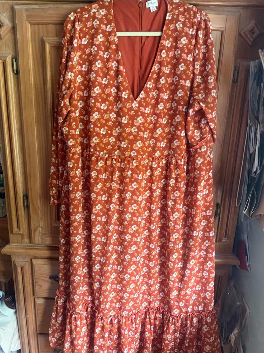 Rust Floral V-Neck Maxi Dress